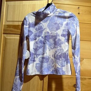 STAUD Purple and White Floral Long Sleeve Top